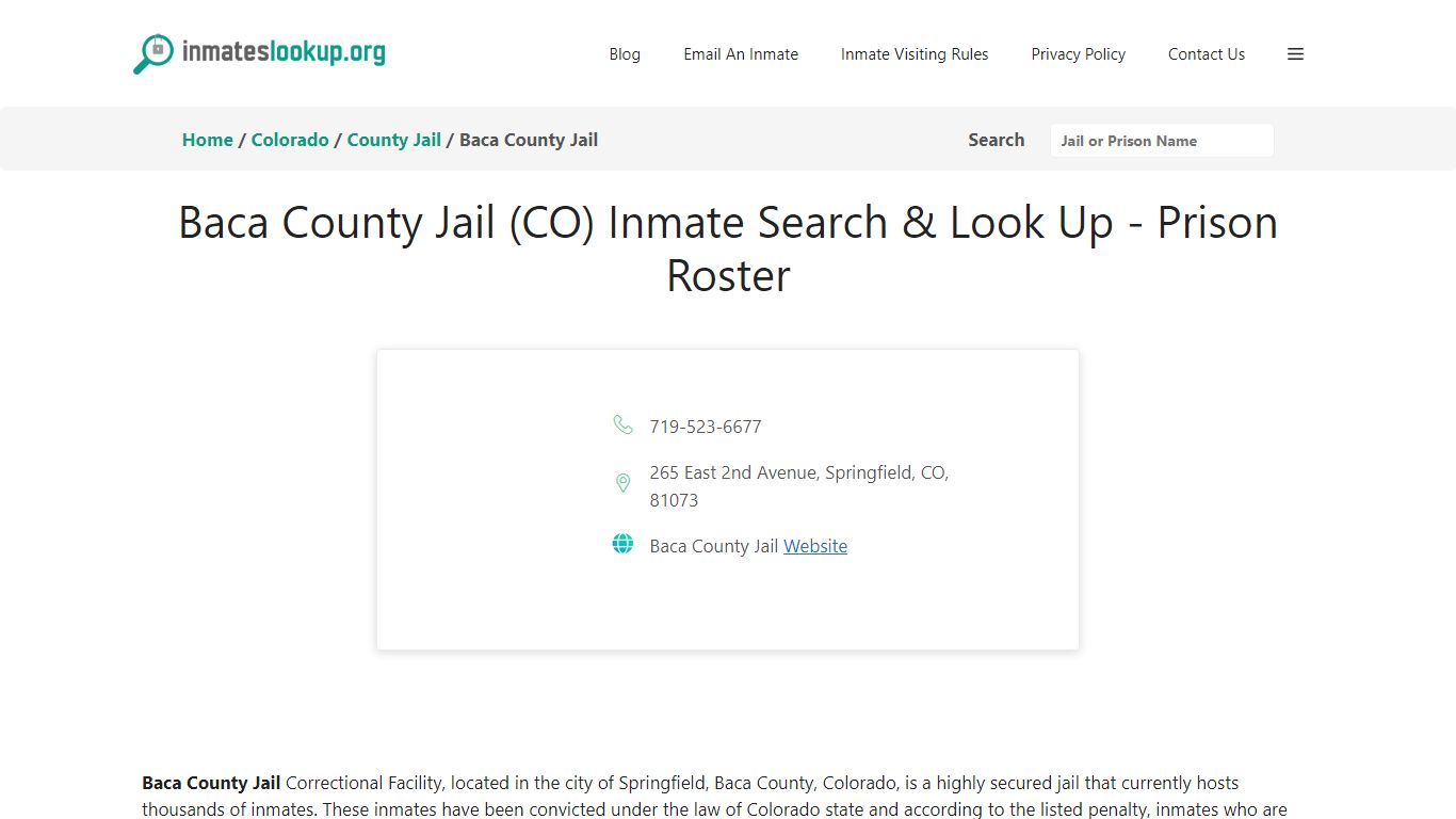 Baca County Jail (CO) Inmate Search & Look Up - Prison Roster