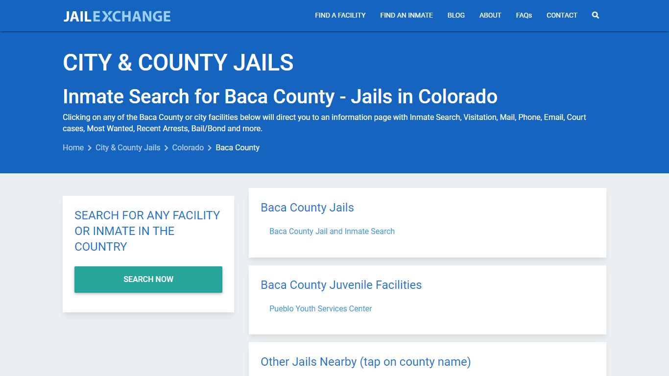 Inmate Search for Baca County | Jails in Colorado - Jail Exchange